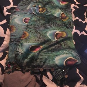 Silk peacock scarf with beading